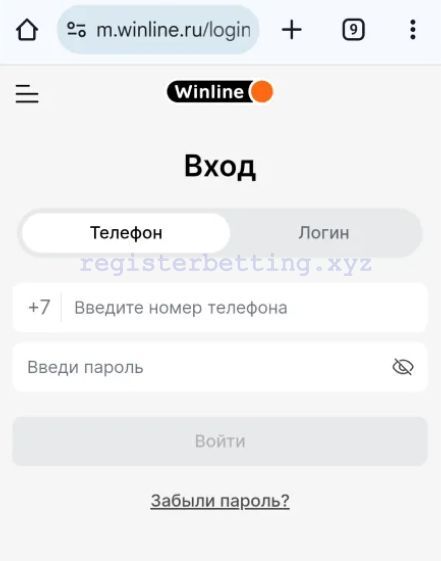 Форма авторизации в мобильном браузере Винлайн