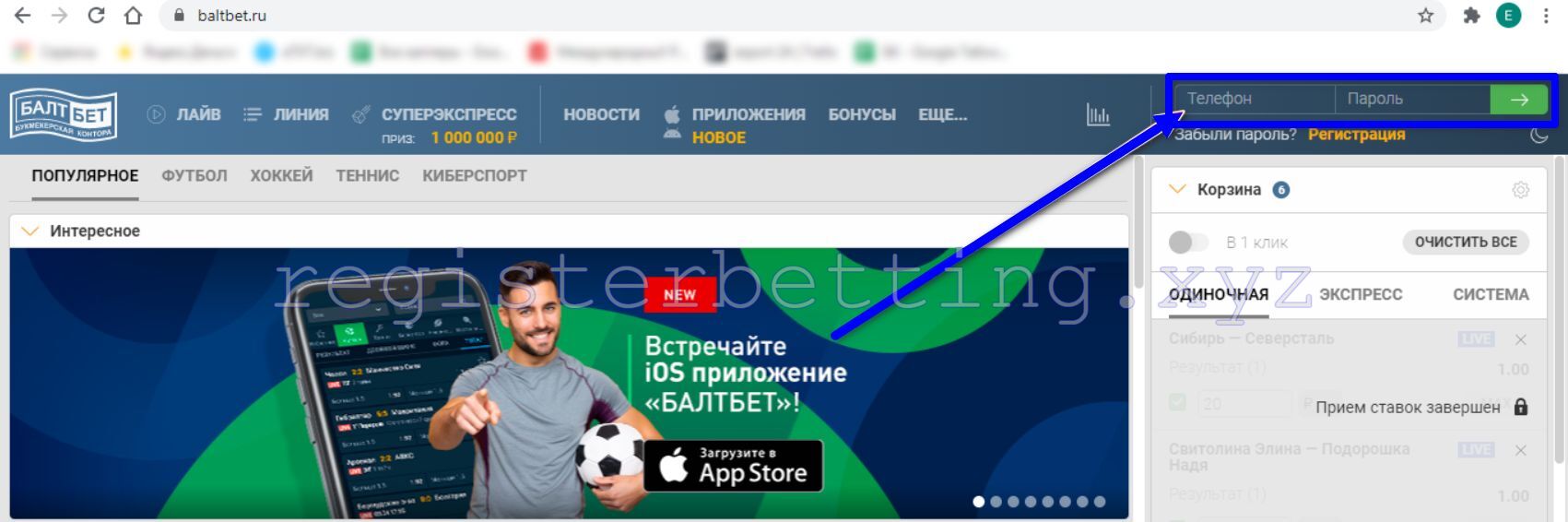 Авторизация через ПК Балтбет
