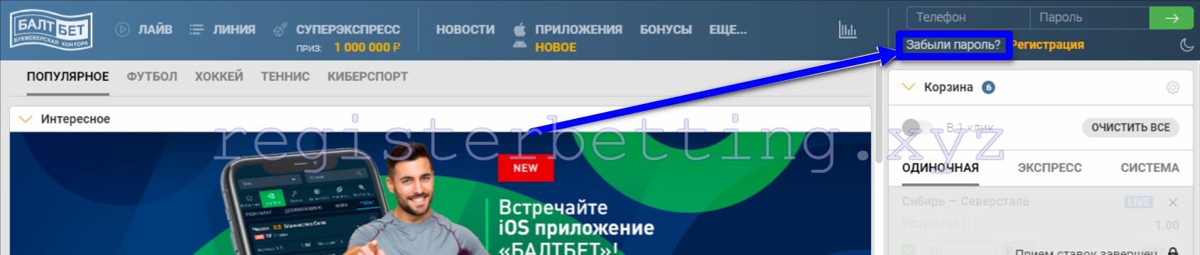 Восстановление пароля Балтбет
