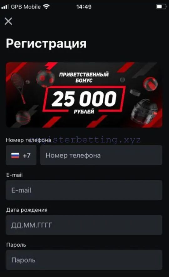 Регистрационная форма в мобильном приложении Леон 1
