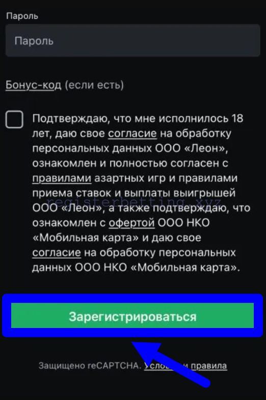 Регистрационная форма в мобильном приложении Леон 2