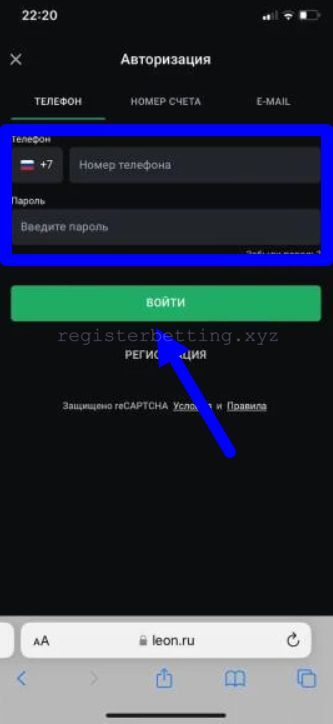 Форма авторизации ПК Леон