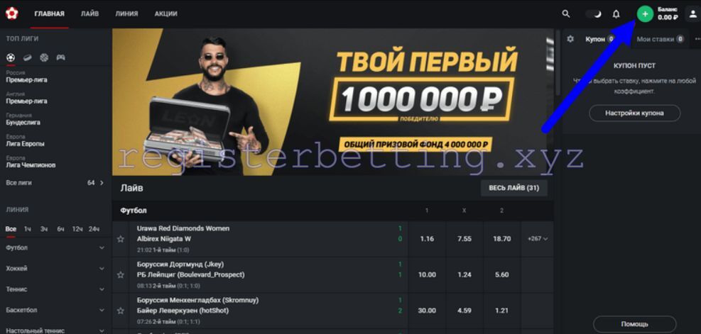 Кнопка пополнения счета ПК Леон