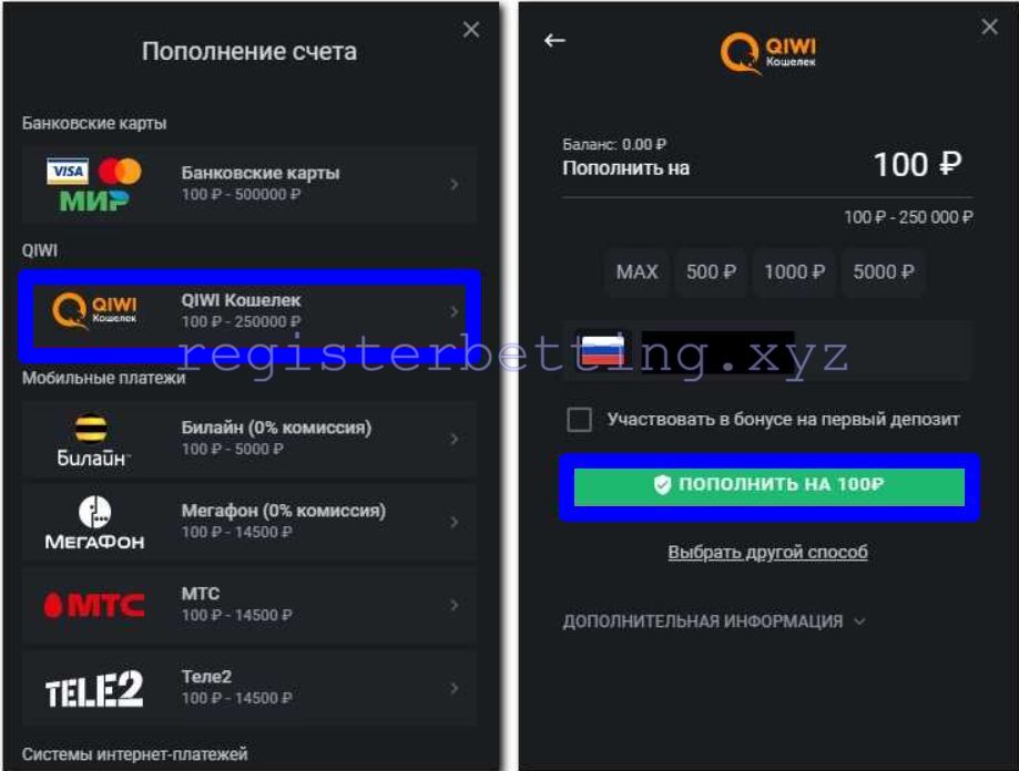 Пополнение счета КИВИ Леон